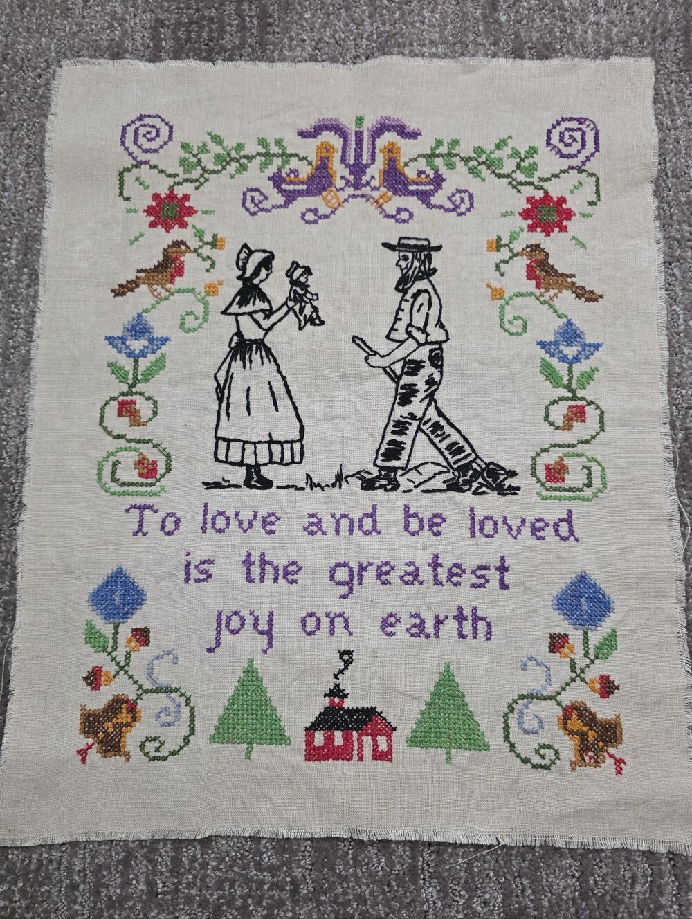 Vintage Cross Stitch Quote Sampler Folk Art Amish Farmhouse Cottagecore 13"x17"